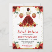 Rode jurk Brunette Hair Princess Sweet 16 Kaart (Voorkant)