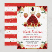 Rode jurk Brunette Hair Princess Sweet 16 Kaart (Voorkant / Achterkant)