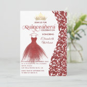  rode jurk damask gold tiara Quinceañera I Kaart (Staand voorkant)