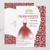  rode jurk damask gold tiara Quinceañera I Kaart (Voorkant / Achterkant)