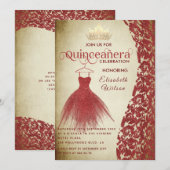 rode jurk damask gouden tiara Quinceañera Kaart (Voorkant / Achterkant)