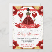 Rode jurk Donkere Huid Prinses Quinceanera Kaart (Voorkant)