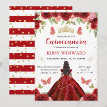 Rode jurk donkere huid prinses Quinceanera