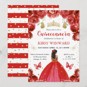 Rode jurk donkere huid prinses Quinceanera Kaart