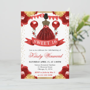 Rode jurk donkere huid prinses Sweet 16 Kaart