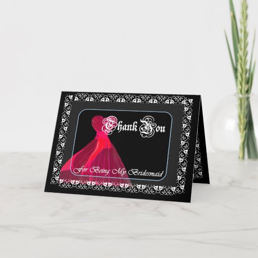 Rode jurk & kant - DANK JE WEL Bruidsmeisje Bedankkaart (Voorkant)