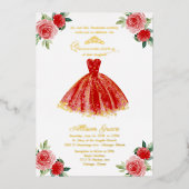 Rode jurk Quinceanera Folie Uitnodiging (Voorkant)