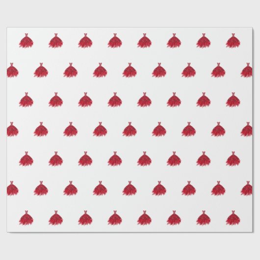 Rode jurk wit verjaardag meisje cadeaupapier (Vlak)