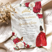Rode Jurk Witte Rozen Bloemen Meisje Goud Quinceañ Kaart