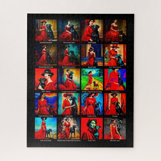 Rode Jurk Zwart Hond Art Bewegingen Legpuzzel (Verticaal)