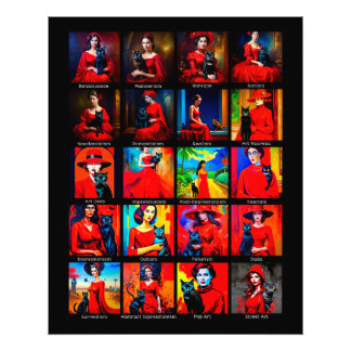 Rode Jurk Zwart Kat Kunst Bewegingen Foto Afdruk