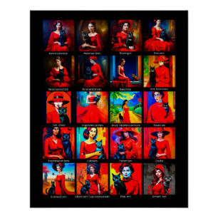 Rode Jurk Zwart Kat Kunst Bewegingen Perfect Poster