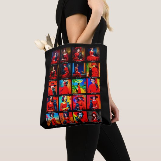 Rode Jurk Zwart Kat Kunst Bewegingen Tote Bag (Dichtbij)