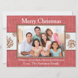 Rode jute dennenappels foto - 6x8 kerstkaart