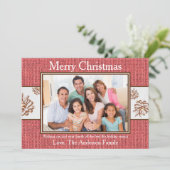 Rode jute dennenappels foto - kerstkaart (Staand voorkant)