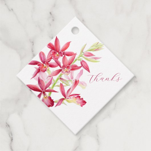 Rode juweel orchidee waterverf bruiloft bedankt bedankjes labels (Voorkant)