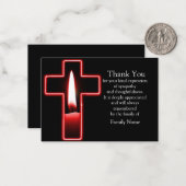 Rode kaars aan het kruis na de begrafenis notitiekaartje (Voorkant / Achterkant in situ)