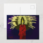rode kaars met gouden lichtjes, nachtblauw achtera briefkaart (Voorkant / Achterkant)
