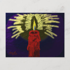 rode kaars met gouden lichtjes, nachtblauw achtera briefkaart