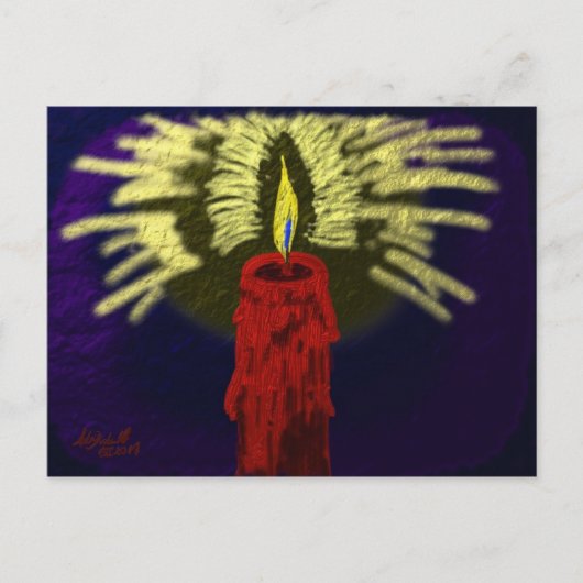 rode kaars met gouden lichtjes, nachtblauw achtera briefkaart (Voorkant)