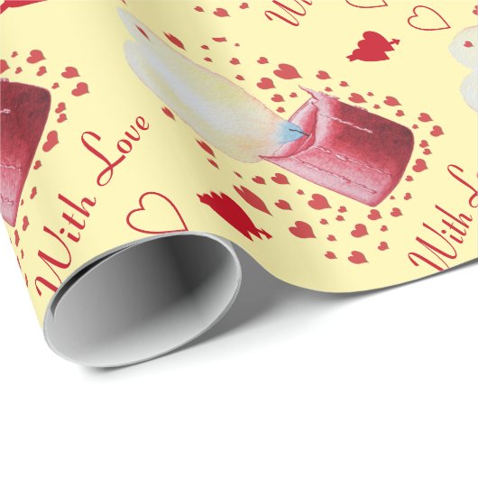 rode kaars met hartvormige vlam romantisch cadeaupapier (Rol Hoek)