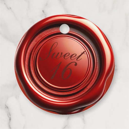 Rode Kaars Wax Seal Drip Sweet 16 Bruiloft Bedankjes Labels (Voorkant)