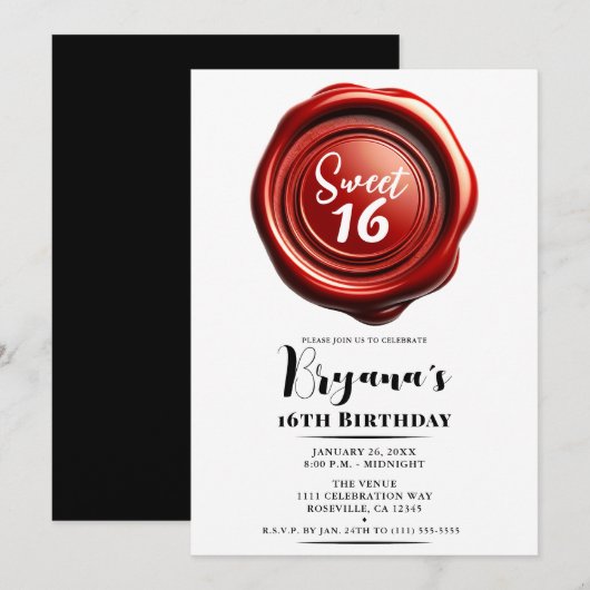 Rode Kaars Wax Seal Elegant Classy Sweet 16 party Kaart (Voorkant / Achterkant)