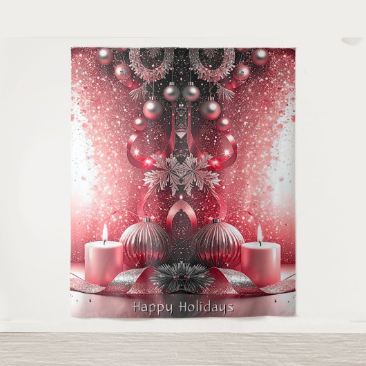 Rode Kaarsen Decoratie Kerst Achtergrond Wandkleed (Voorkant)