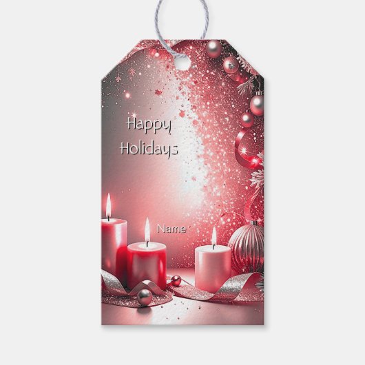 Rode Kaarsen Decoratie Kerst Cadeau Label Cadeaulabel (Voorkant)