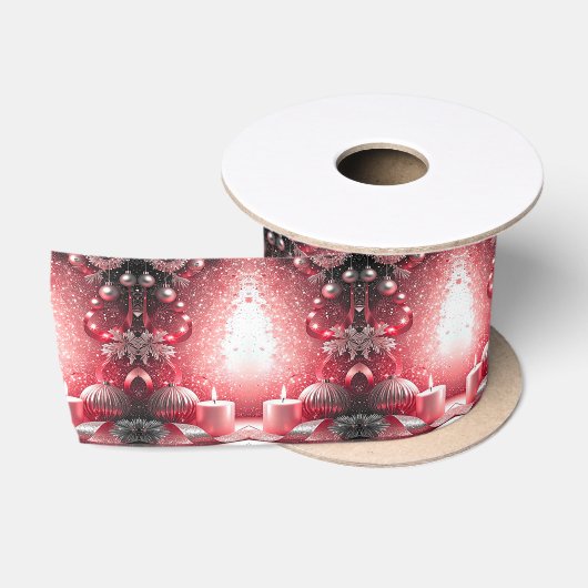 Rode Kaarsen Decoratief Kerst Satijnen Lint (Spoel)