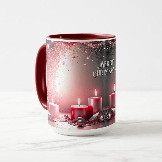 Rode kaarsen decoratieve kerst feest mok (Voorkant links)