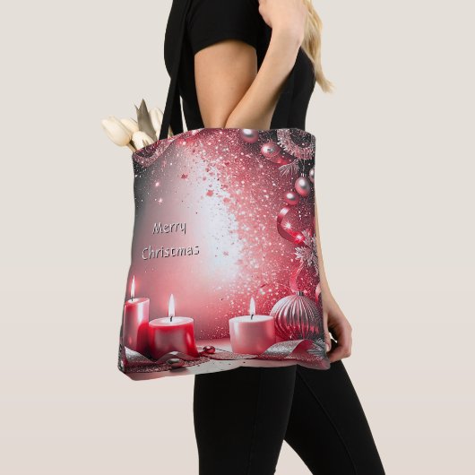 Rode kaarsen decoratieve kersttas tote bag (Dichtbij)
