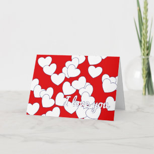 Rode kaart met witte harten om 'Ik hou van jou' te