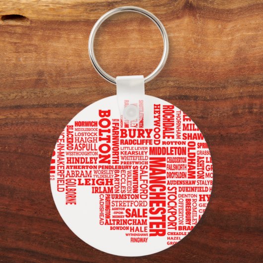 Rode kaart van Greater Manchester Sleutelhanger (Voorkant)