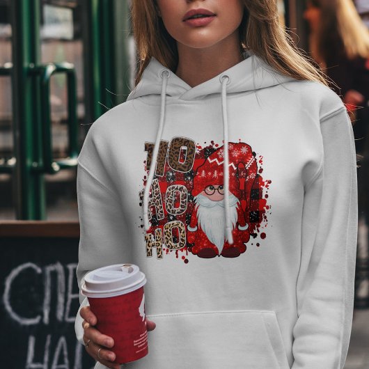 Rode Kabouter Luipaardprint Kerstman Moderne Kerst Hoodie
