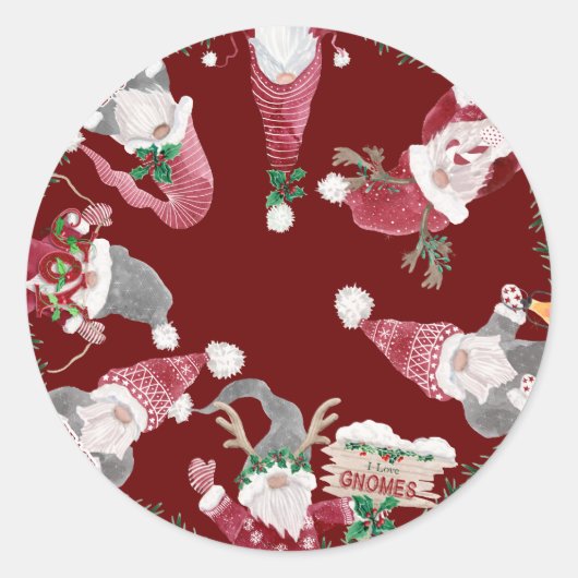 Rode kabouters Kerst Schattigee Waterverf Holly Fo Ronde Sticker (Voorkant)