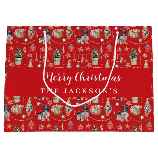 Rode kabouters Noorse boerderij Kerstmis  Groot Cadeauzakje (Voorkant)