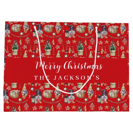 Rode kabouters Noorse boerderij Kerstmis  Groot Cadeauzakje (Achterkant)