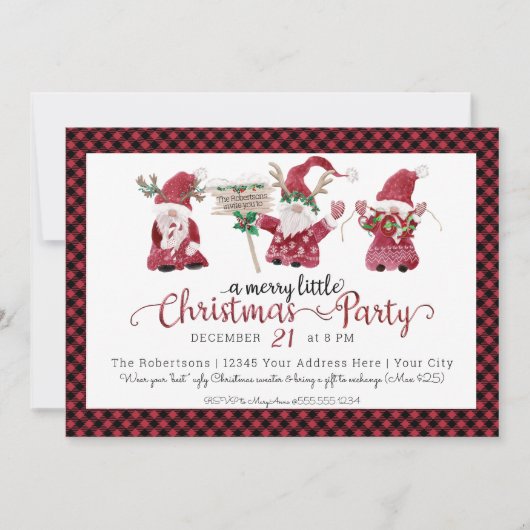 Rode kabouters Waterverf Merry Little Christmas Pa Feestdagenkaart (Voorkant)