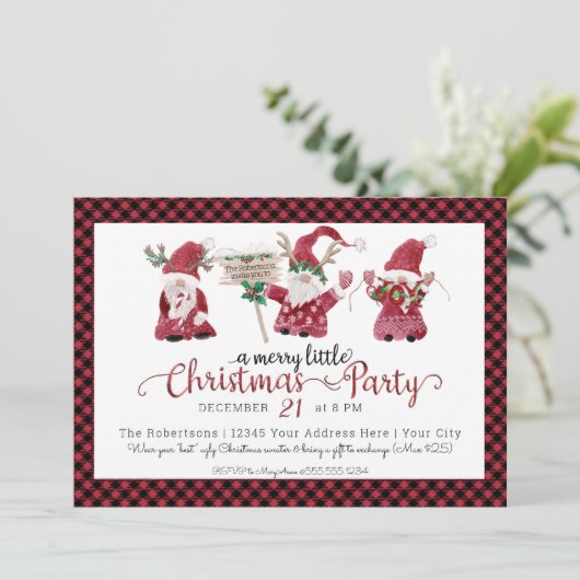 Rode kabouters Waterverf Merry Little Christmas Pa Feestdagenkaart (Staand voorkant)