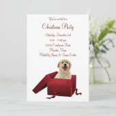 Rode Kado Puppy Kerstfeest Uitnodigingen (Staand voorkant)