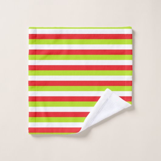 Rode, kalkgroene en witte strepen bad handdoek (Wasdoekje)