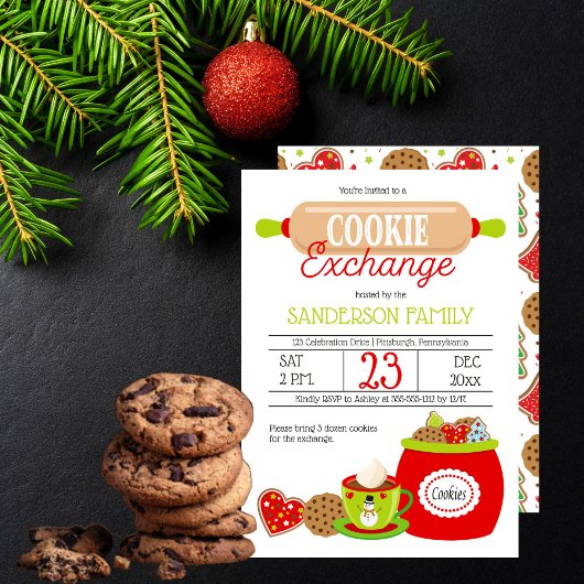 Rode kalkoen besprenkelde kerstkoekjes uitwisselin kaart