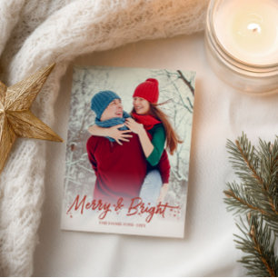 Rode kalligrafie foto Merry And Bright Kerstmis Briefkaart