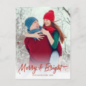 Rode kalligrafie Foto Merry en Bright kerst Briefkaart (Voorkant)