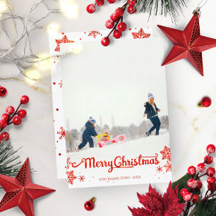 Rode kalligrafie Foto Snowflake Kerstmis Kaart