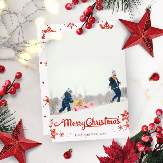 Rode kalligrafie Foto Snowflake Kerstmis Kaart