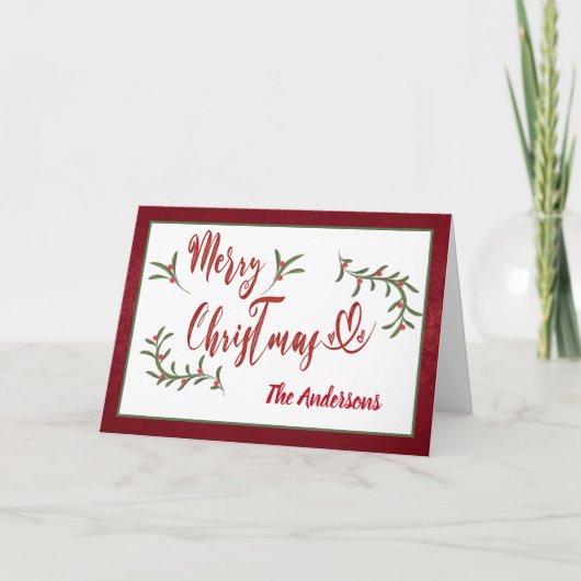 Rode kalligrafie Merry kerst heilily Feestdagen Kaart (Voorkant)