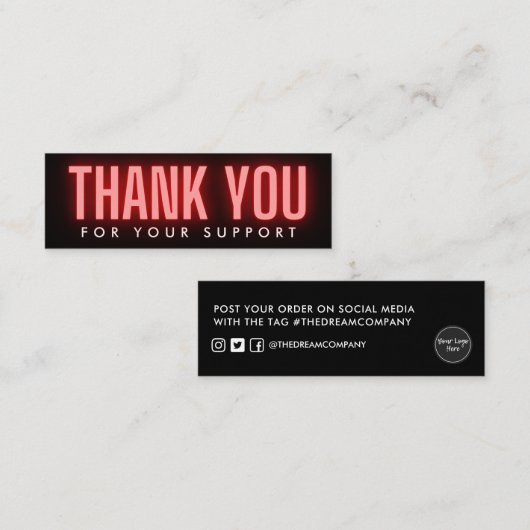 Rode kalligrafie Neon Dank u wel Media Tussenvoegs Mini Visitekaartje (Voorkant / Achterkant)