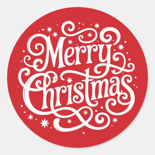 Rode kalligrafie Prettig kerstfeest enveloppe zege Ronde Sticker (Voorkant)